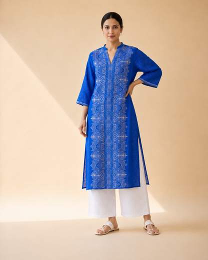 Royal Blue Embroidered Kurta Palazzo Set