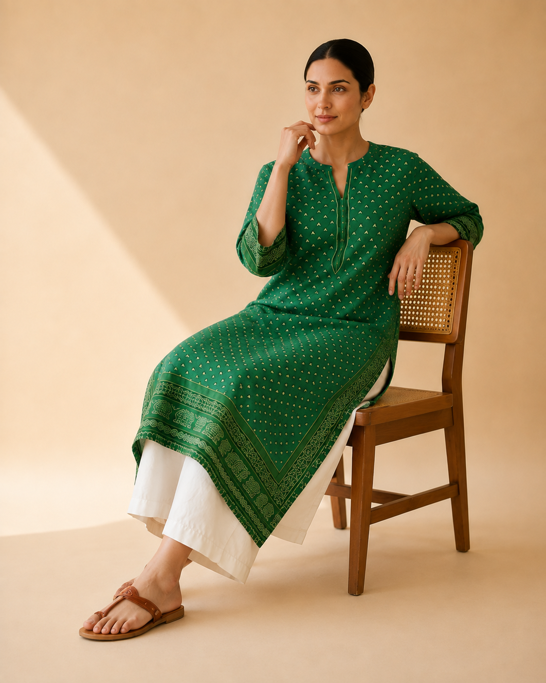 Emerald Green Heritage Print Kurta Palazzo Set