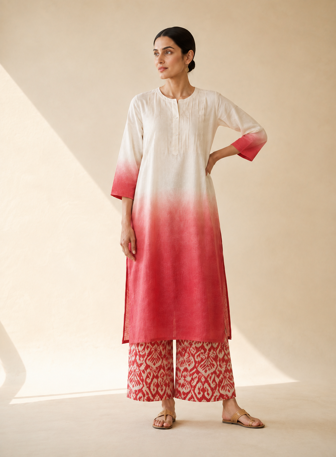 Ivory & Coral Ombre Kurta Palazzo Set