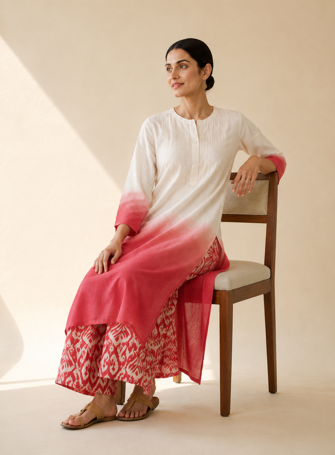 Ivory & Coral Ombre Kurta Palazzo Set