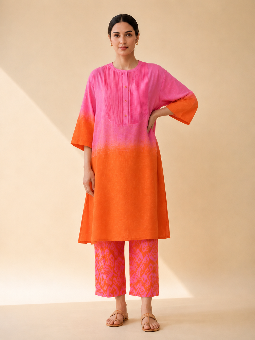 Hot Pink & Orange Ombre Kurta Pant Set