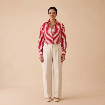 Women's Red & White Striped Shirt – Product Description (Shirt Only)