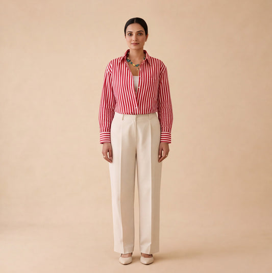 Women's Red & White Striped Shirt – Product Description (Shirt Only)