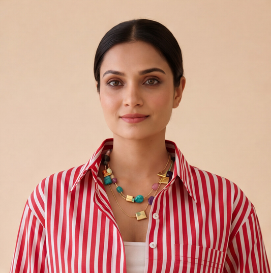 Women's Red & White Striped Shirt – Product Description (Shirt Only)