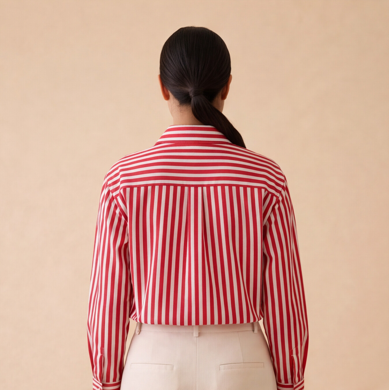 Women's Red & White Striped Shirt – Product Description (Shirt Only)