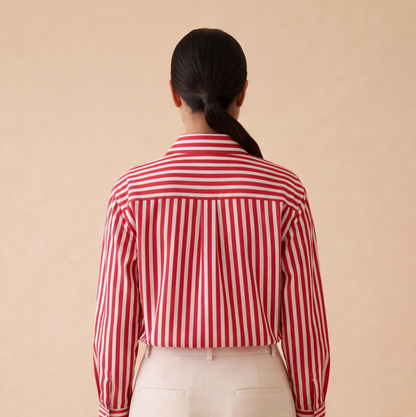 Women's Red & White Striped Shirt – Product Description (Shirt Only)
