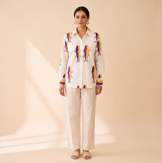 Women's White Printed Casual Shirt – Product Description (Shirt Only)