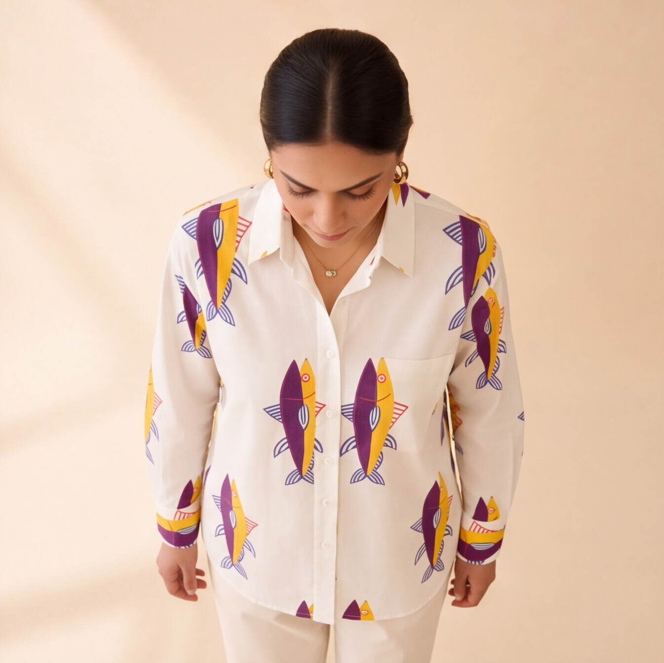 Women's White Printed Casual Shirt – Product Description (Shirt Only)