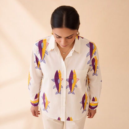 Women's White Printed Casual Shirt – Product Description (Shirt Only)