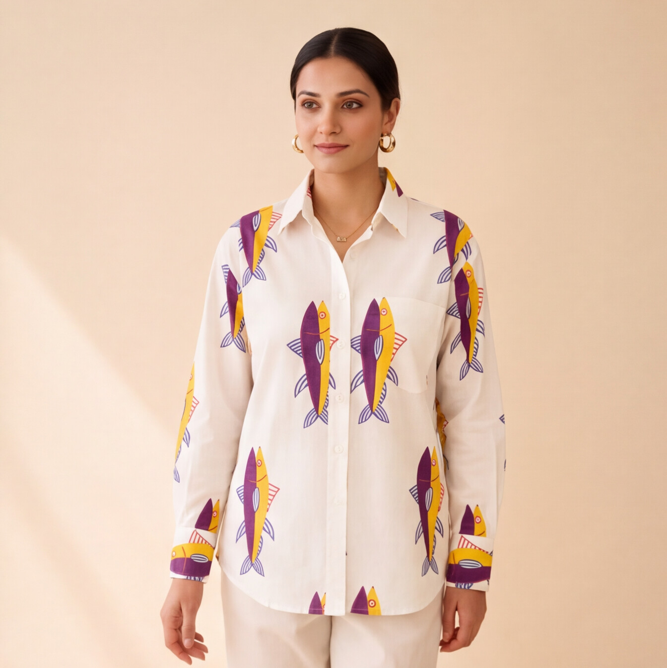 Women's White Printed Casual Shirt – Product Description (Shirt Only)
