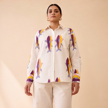 Women's White Printed Casual Shirt – Product Description (Shirt Only)