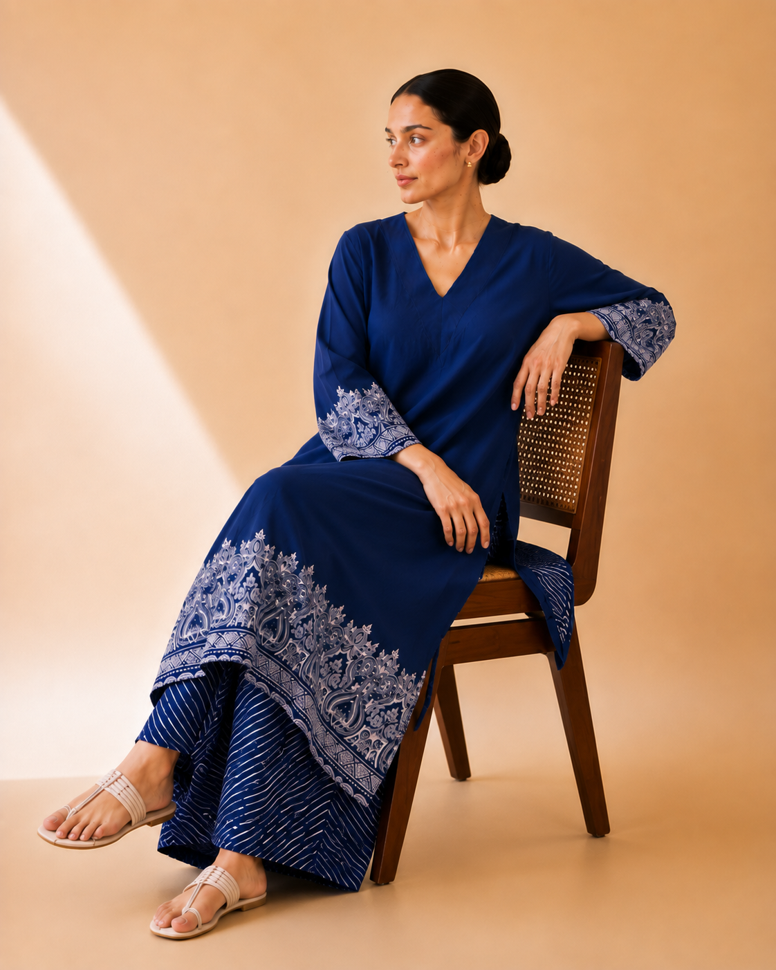 Royal Navy Blue Heritage Border Kurta Palazzo Set