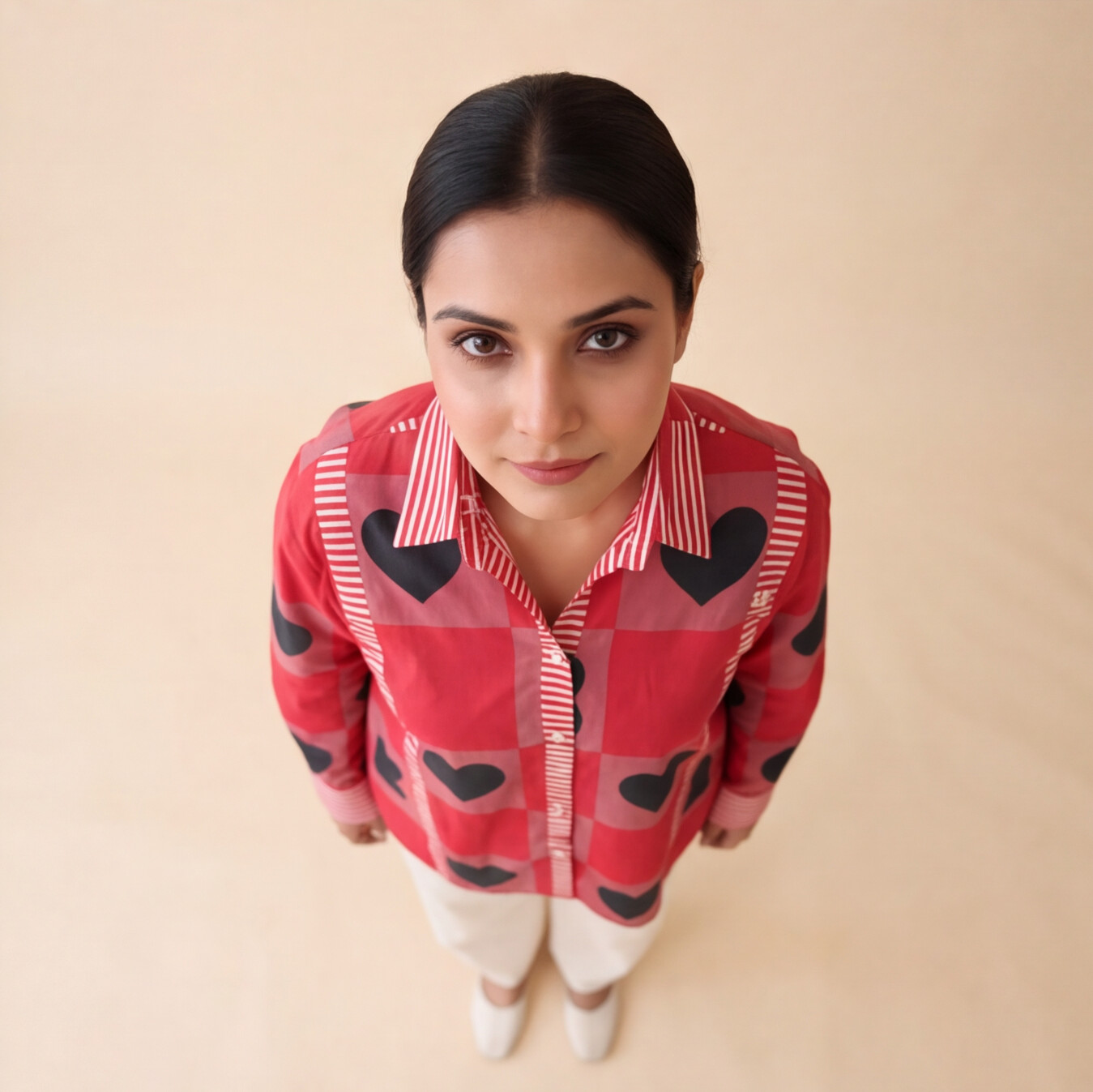Women's Red Heart Print Casual Shirt – Product Description (Shirt Only)