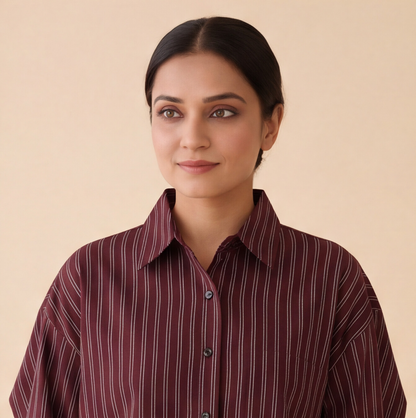 Women's Maroon Striped Casual Shirt – Product Description (Shirt Only)