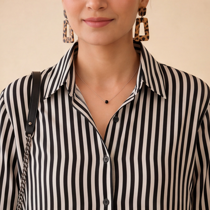 Women's Black & White Striped Casual Shirt – Product Description (Shirt Only)