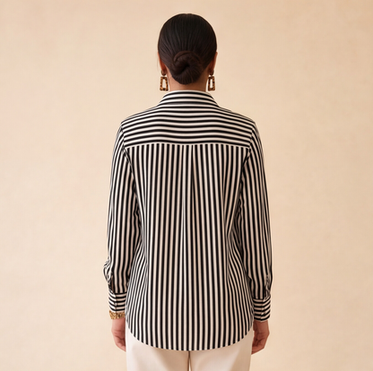 Women's Black & White Striped Casual Shirt – Product Description (Shirt Only)