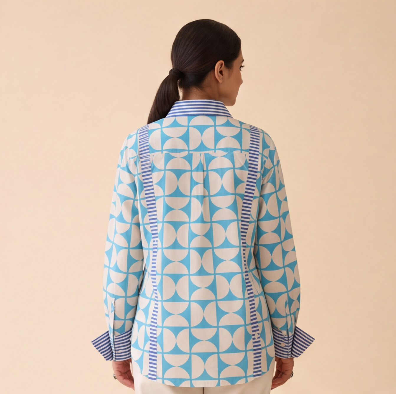 Women's Sky Blue Geometric Print Casual Shirt – Product Description (Shirt Only)