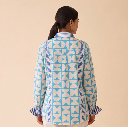 Women's Sky Blue Geometric Print Casual Shirt – Product Description (Shirt Only)