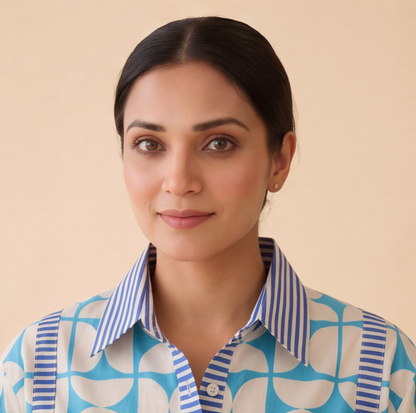 Women's Sky Blue Geometric Print Casual Shirt – Product Description (Shirt Only)
