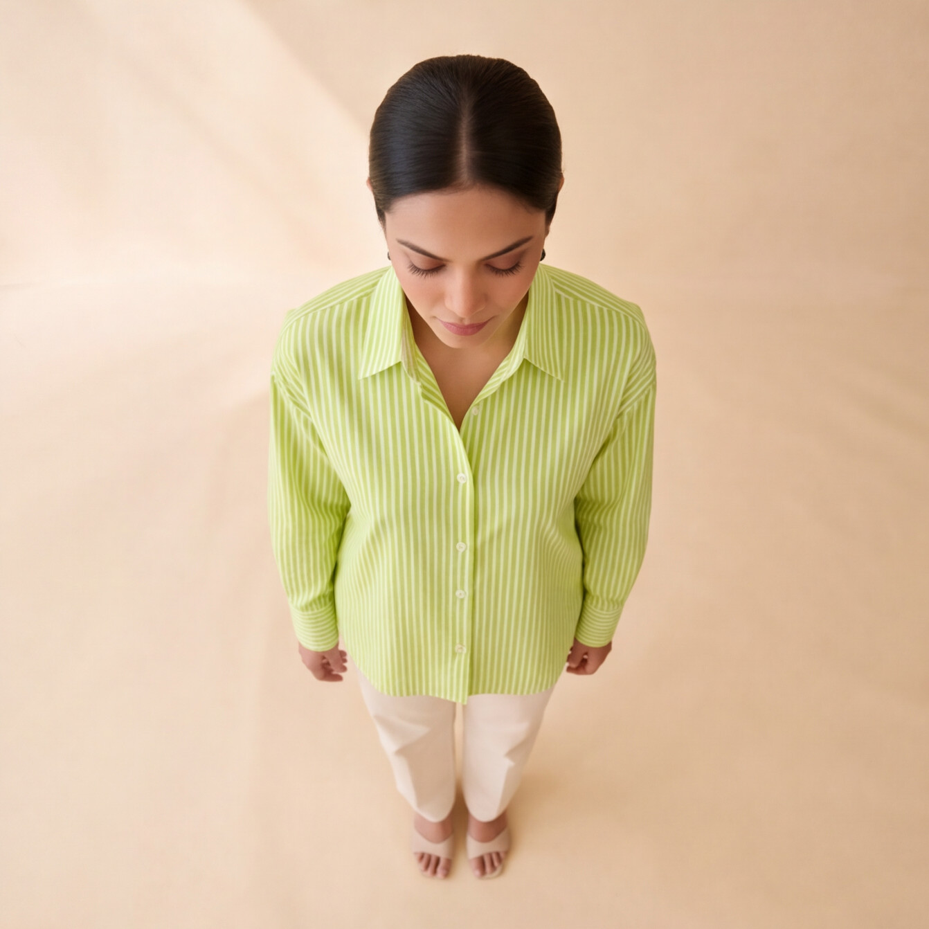 Women's Lime Green Striped Casual Shirt – Product Description (Shirt Only)