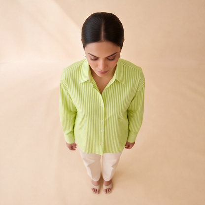 Women's Lime Green Striped Casual Shirt – Product Description (Shirt Only)