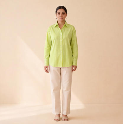 Women's Lime Green Striped Casual Shirt – Product Description (Shirt Only)
