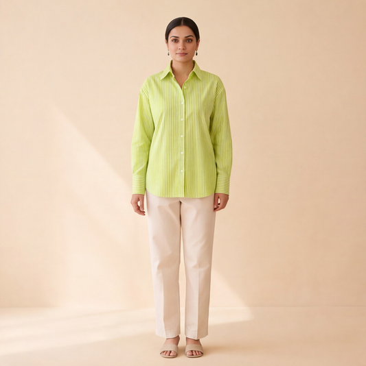 Women's Lime Green Striped Casual Shirt – Product Description (Shirt Only)