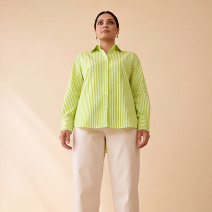 Women's Lime Green Striped Casual Shirt – Product Description (Shirt Only)