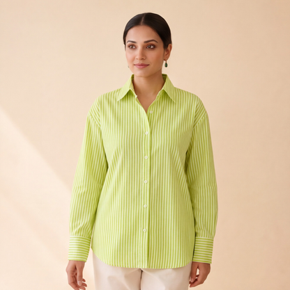 Women's Lime Green Striped Casual Shirt – Product Description (Shirt Only)