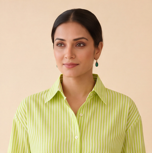 Women's Lime Green Striped Casual Shirt – Product Description (Shirt Only)