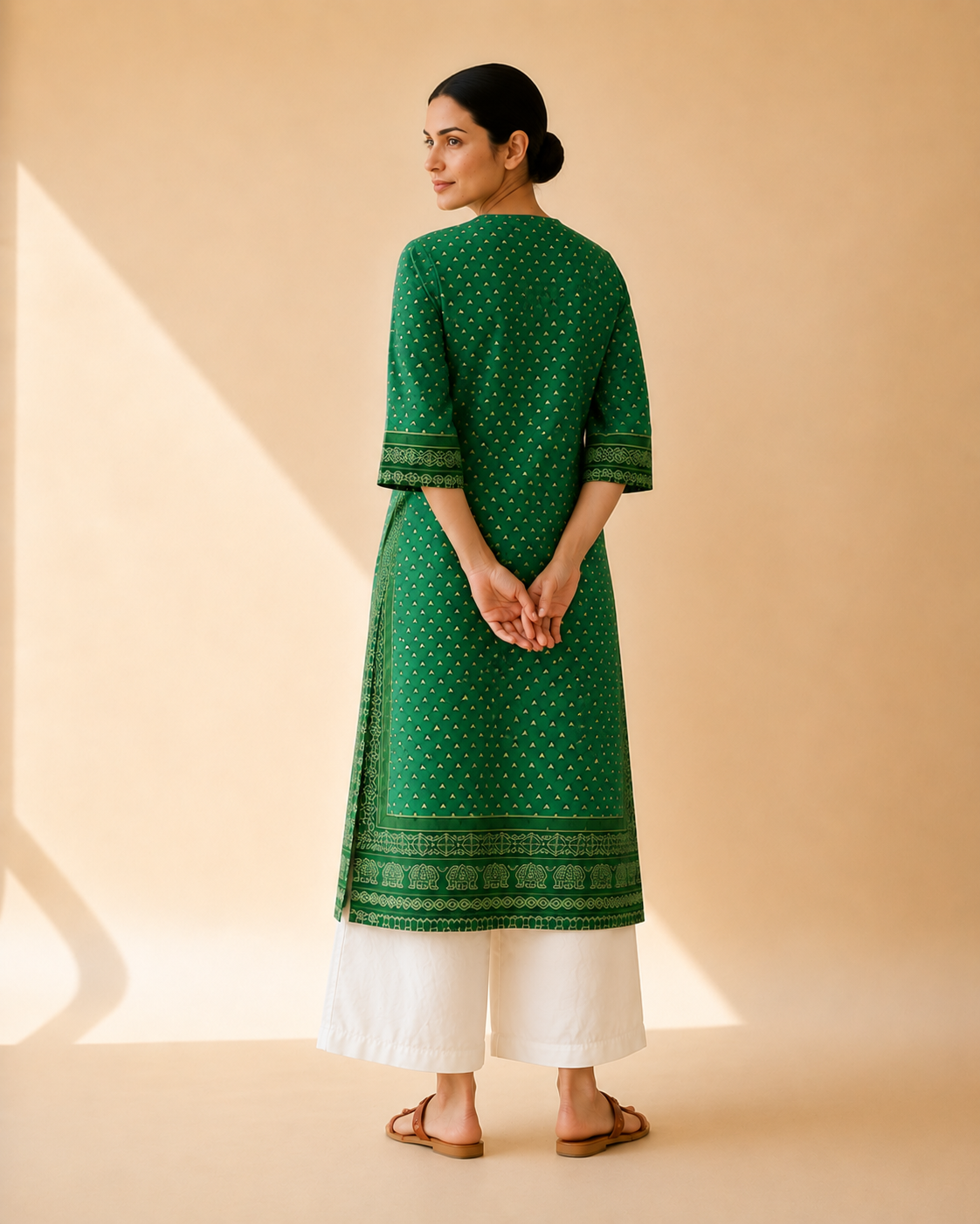 Emerald Green Heritage Print Kurta Palazzo Set