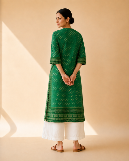 Emerald Green Heritage Print Kurta Palazzo Set