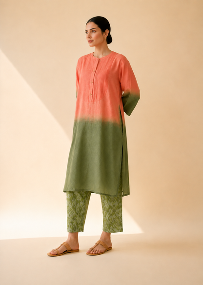 Coral & Olive Ombre Kurta Pant Set