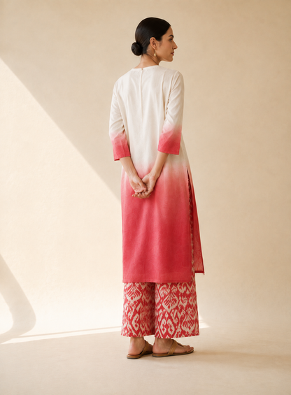 Ivory & Coral Ombre Kurta Palazzo Set