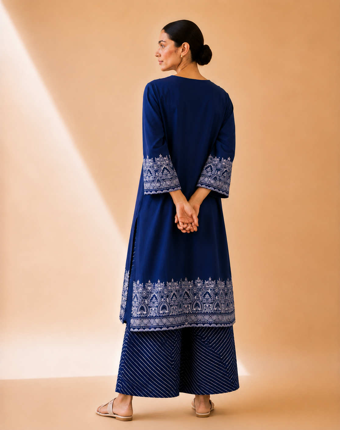 Royal Navy Blue Heritage Border Kurta Palazzo Set