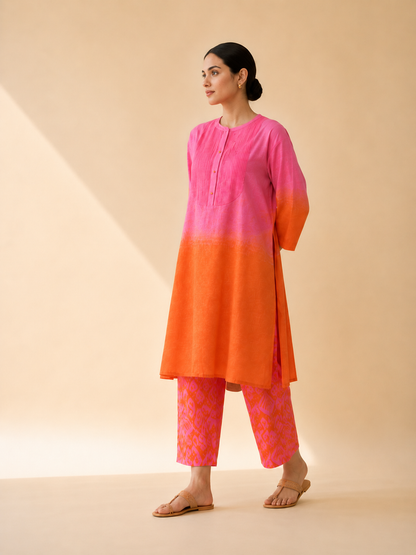 Hot Pink & Orange Ombre Kurta Pant Set