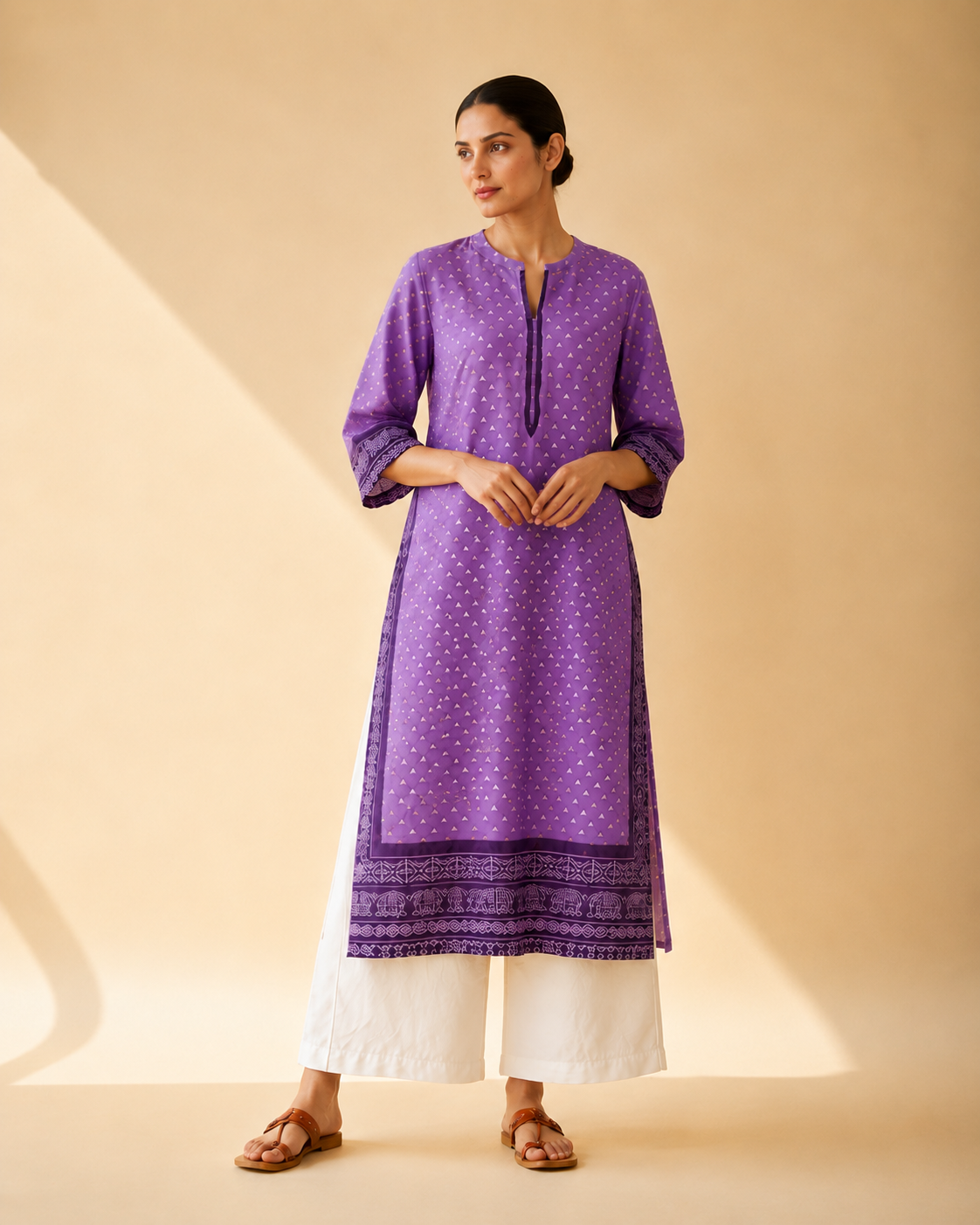 Lavender Purple Heritage Print Kurta Palazzo Set