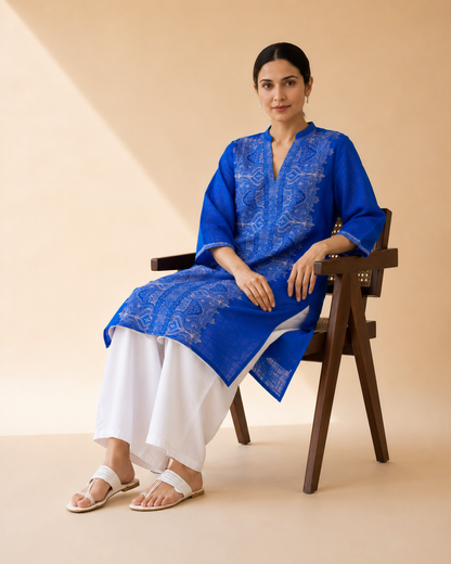 Royal Blue Embroidered Kurta Palazzo Set