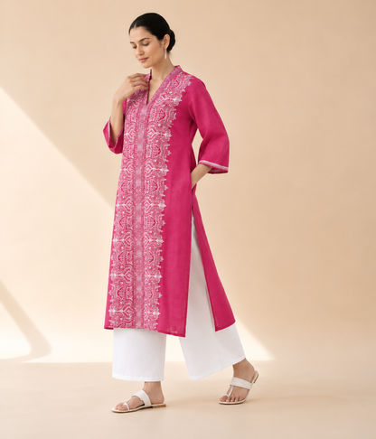 Rani Pink Embroidered Kurta Palazzo Set