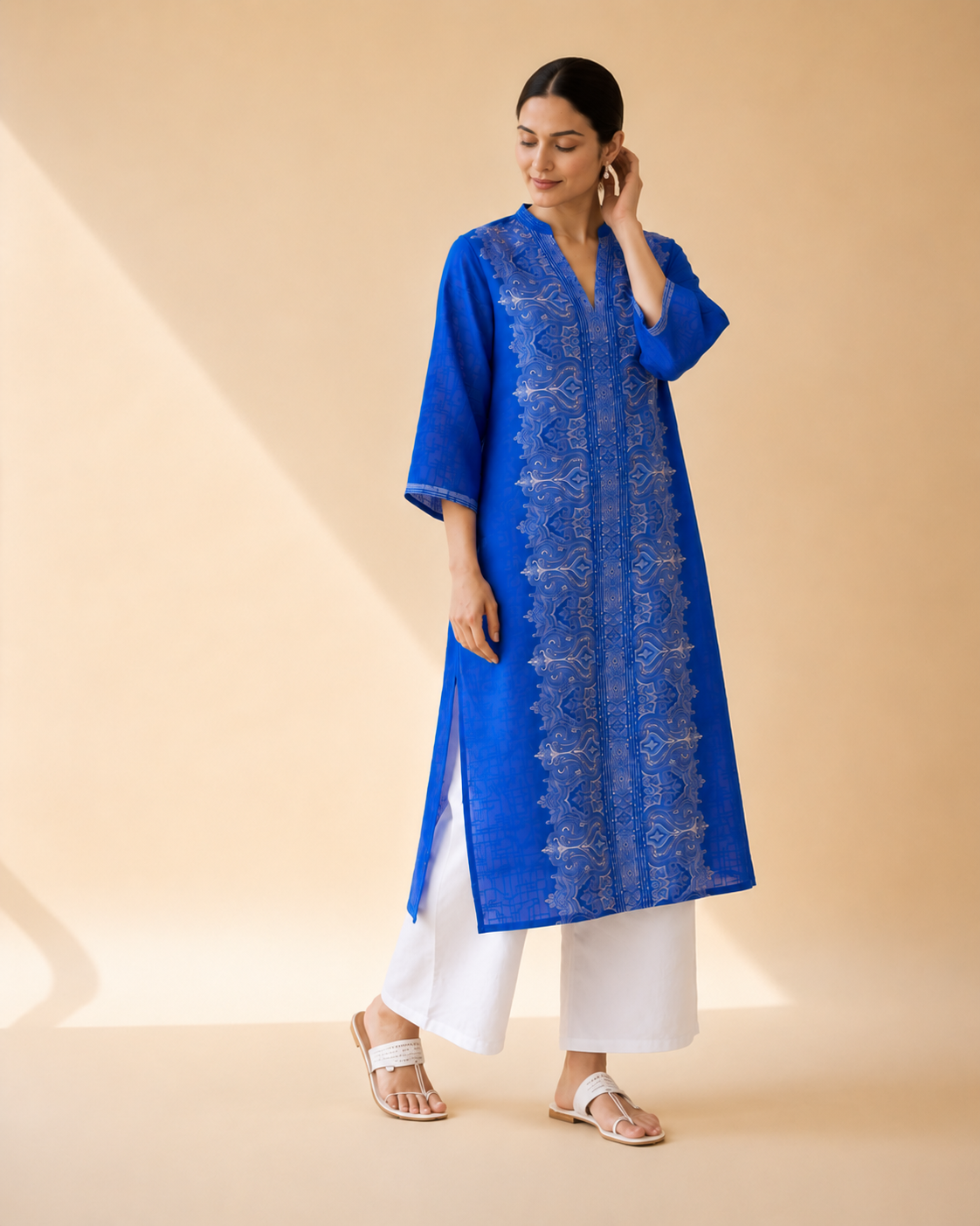 Royal Blue Embroidered Kurta Palazzo Set