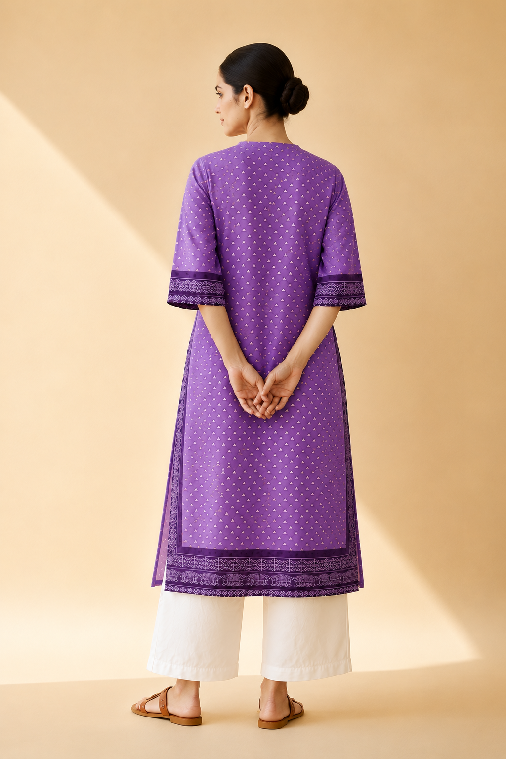 Lavender Purple Heritage Print Kurta Palazzo Set