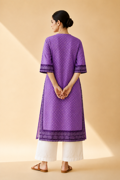 Lavender Purple Heritage Print Kurta Palazzo Set