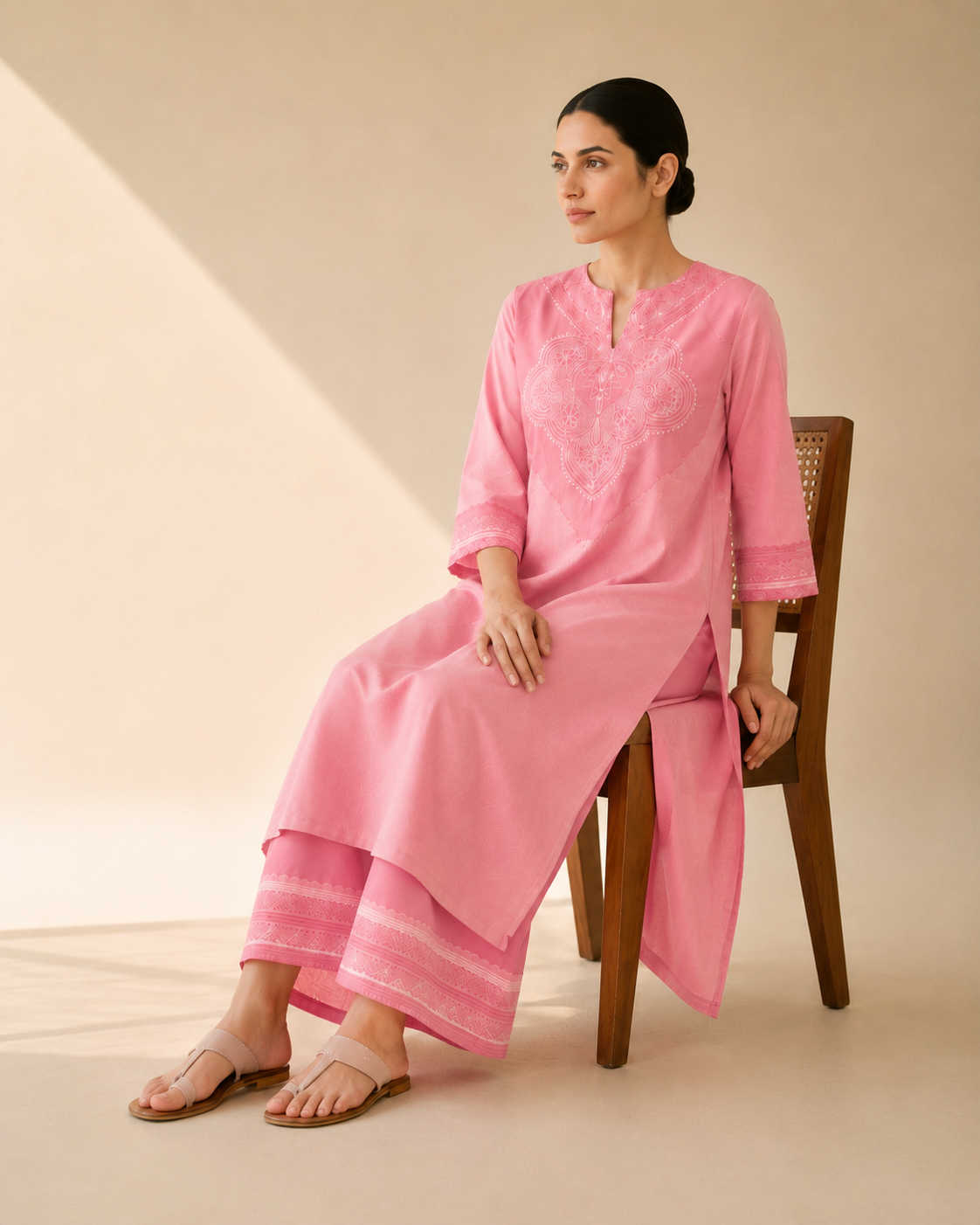 Blush Pink Elegant Motif Kurta Palazzo Set