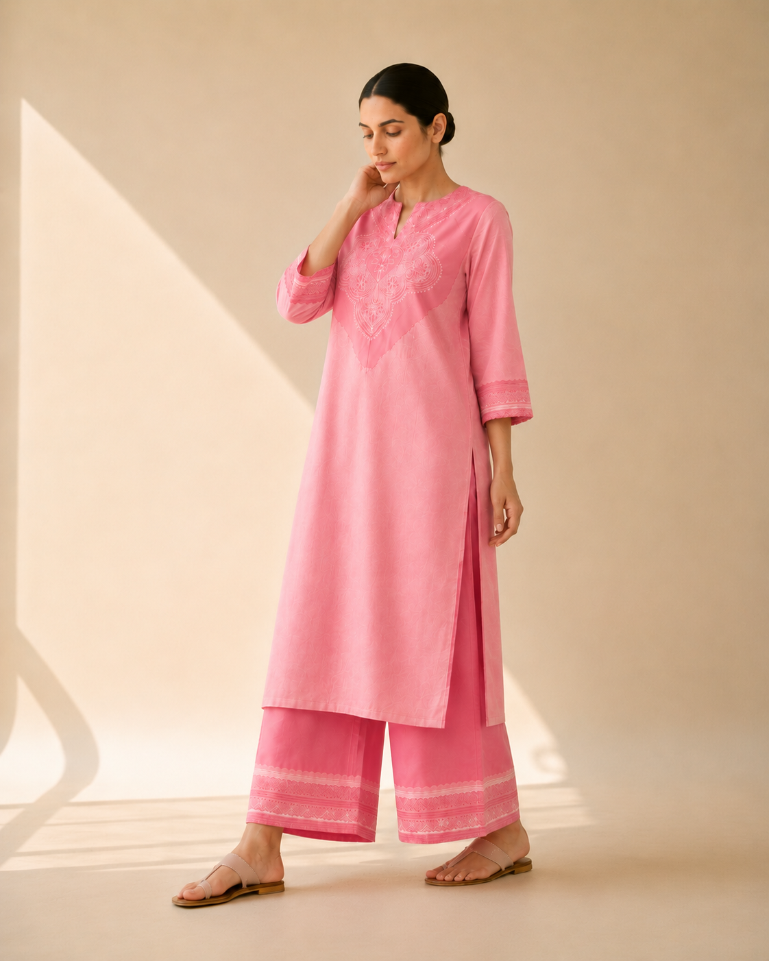 Blush Pink Elegant Motif Kurta Palazzo Set