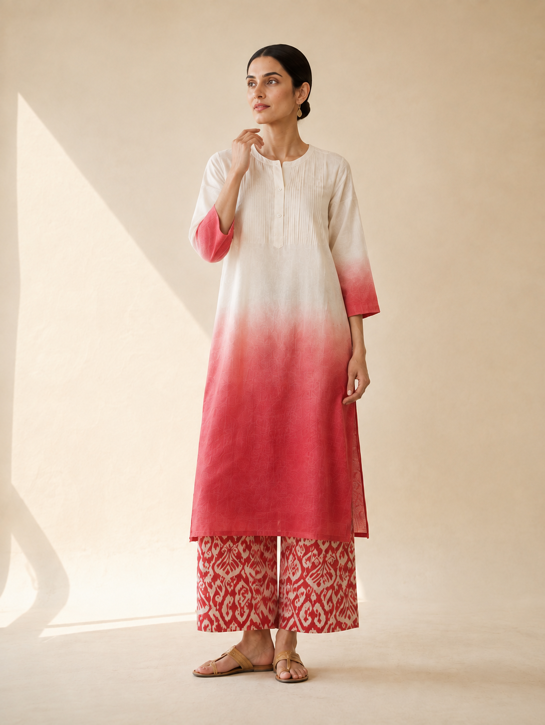 Ivory & Coral Ombre Kurta Palazzo Set