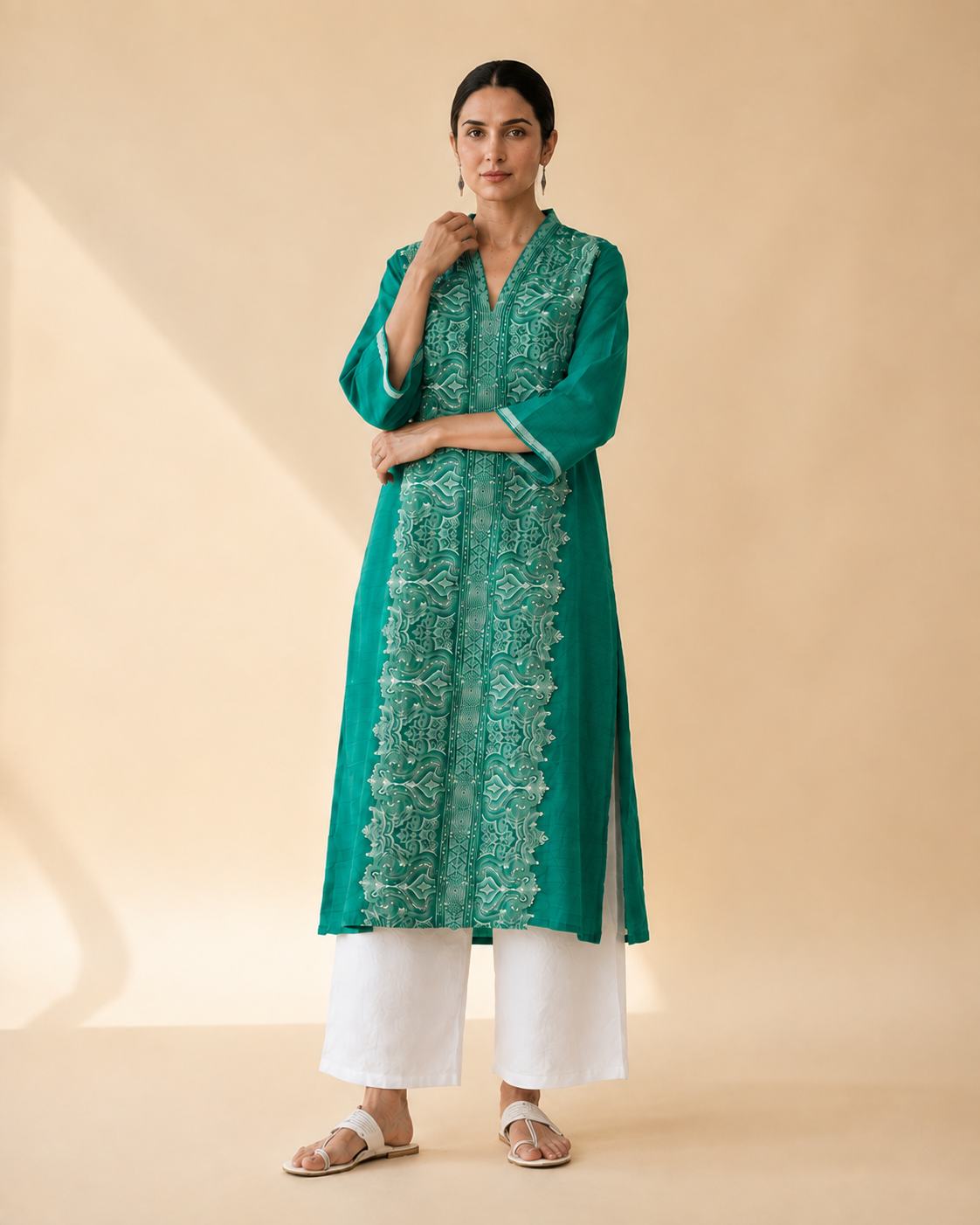 Emerald Elegance Embroidered Kurta Palazzo Set