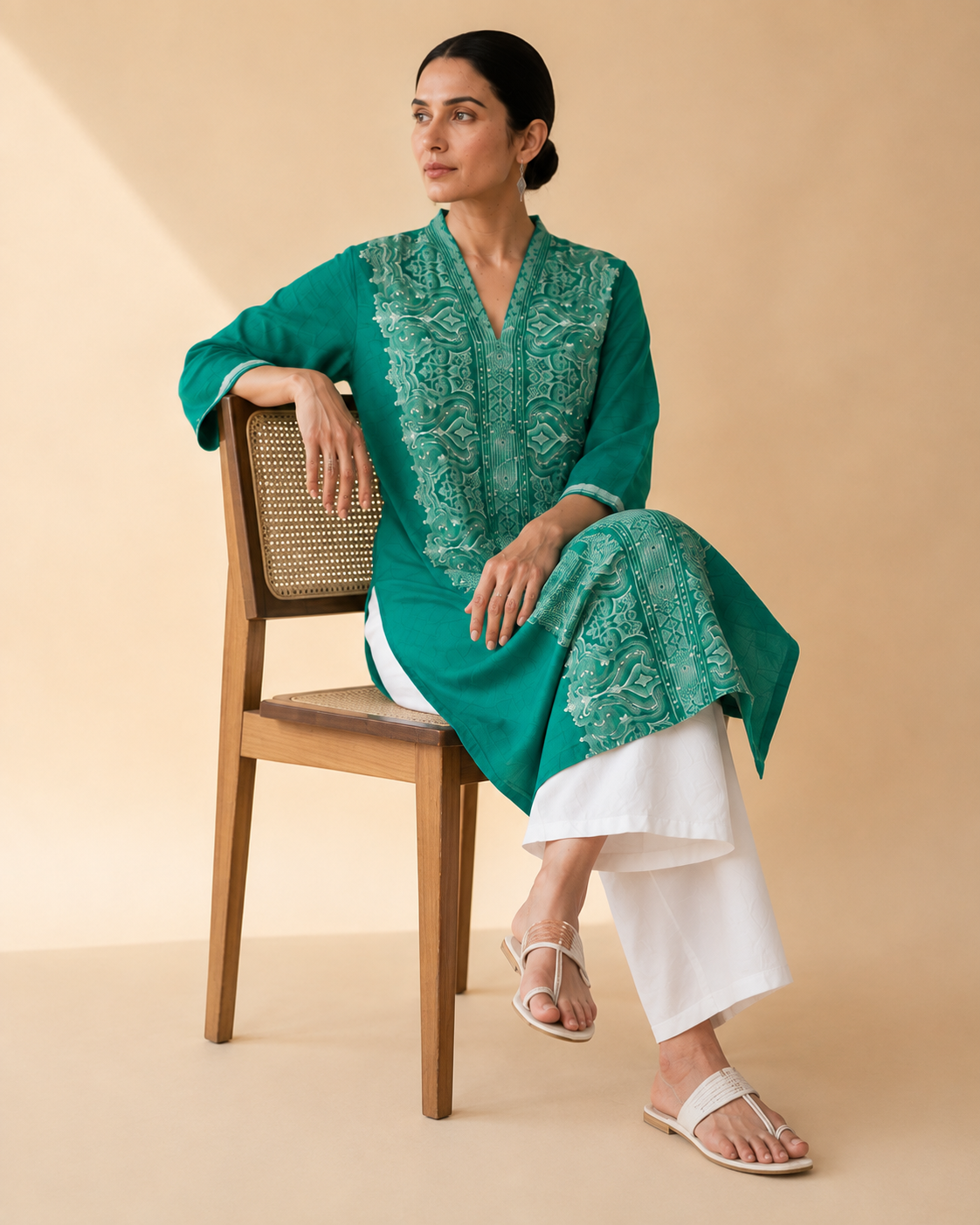 Emerald Elegance Embroidered Kurta Palazzo Set