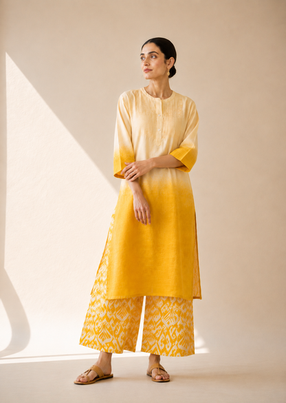 Ivory & Mustard Yellow Ombre Kurta Palazzo Set