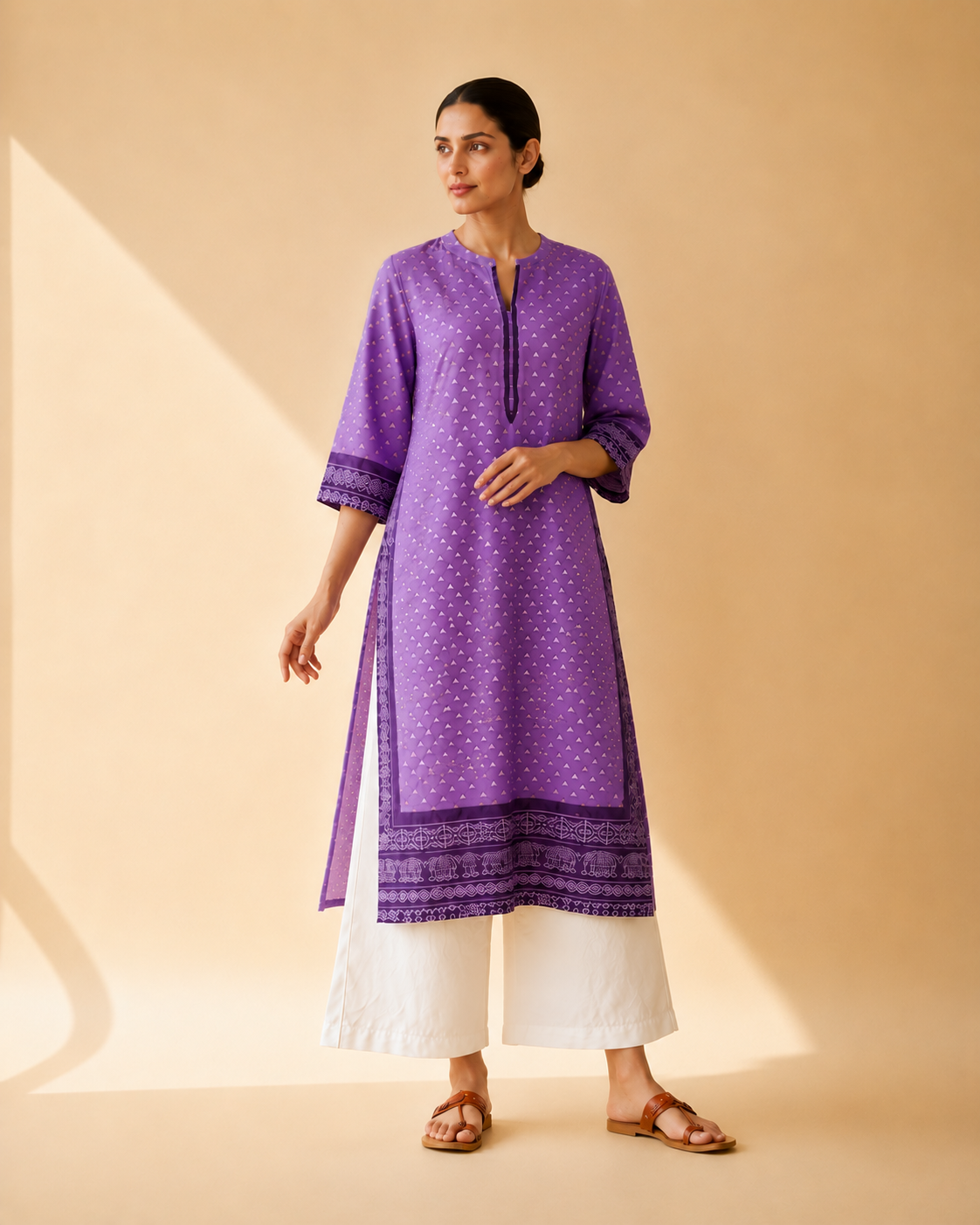 Lavender Purple Heritage Print Kurta Palazzo Set