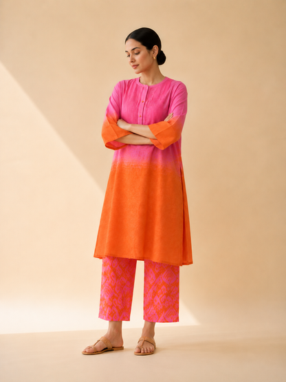 Hot Pink & Orange Ombre Kurta Pant Set